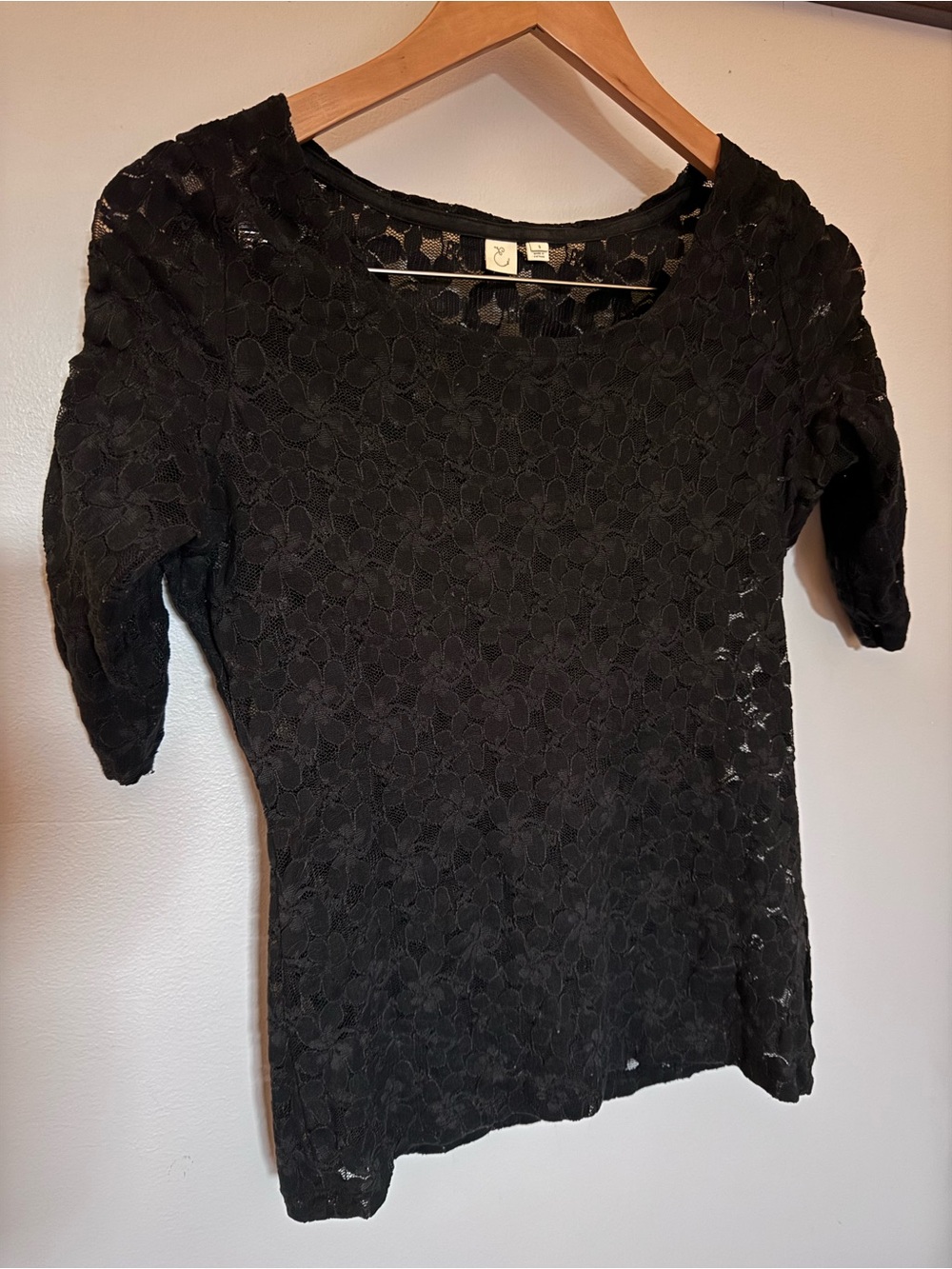 Black Lace ruched Short-Sleeve Women's Top - Anthropologie